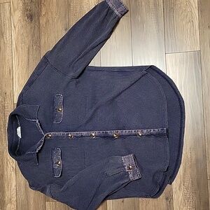Oversized Navy Acid Washed Waffle Shirt/Jacket